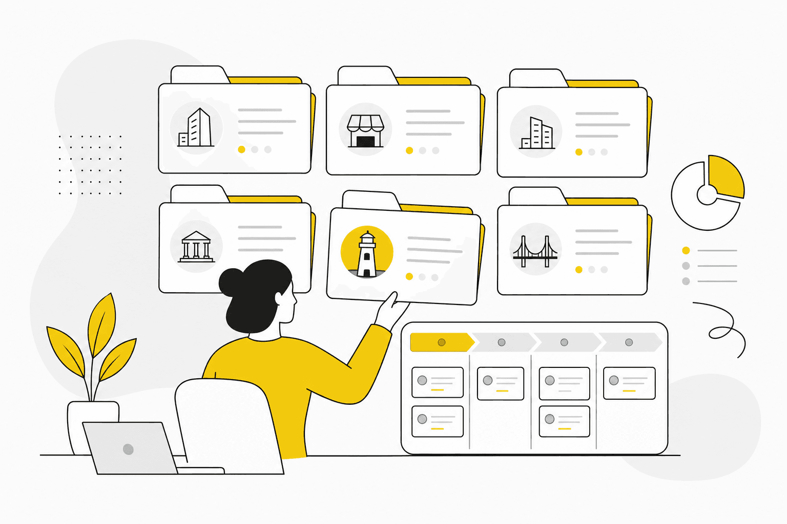 Illustration of an agency managing multiple client accounts, pipeline and delivery work