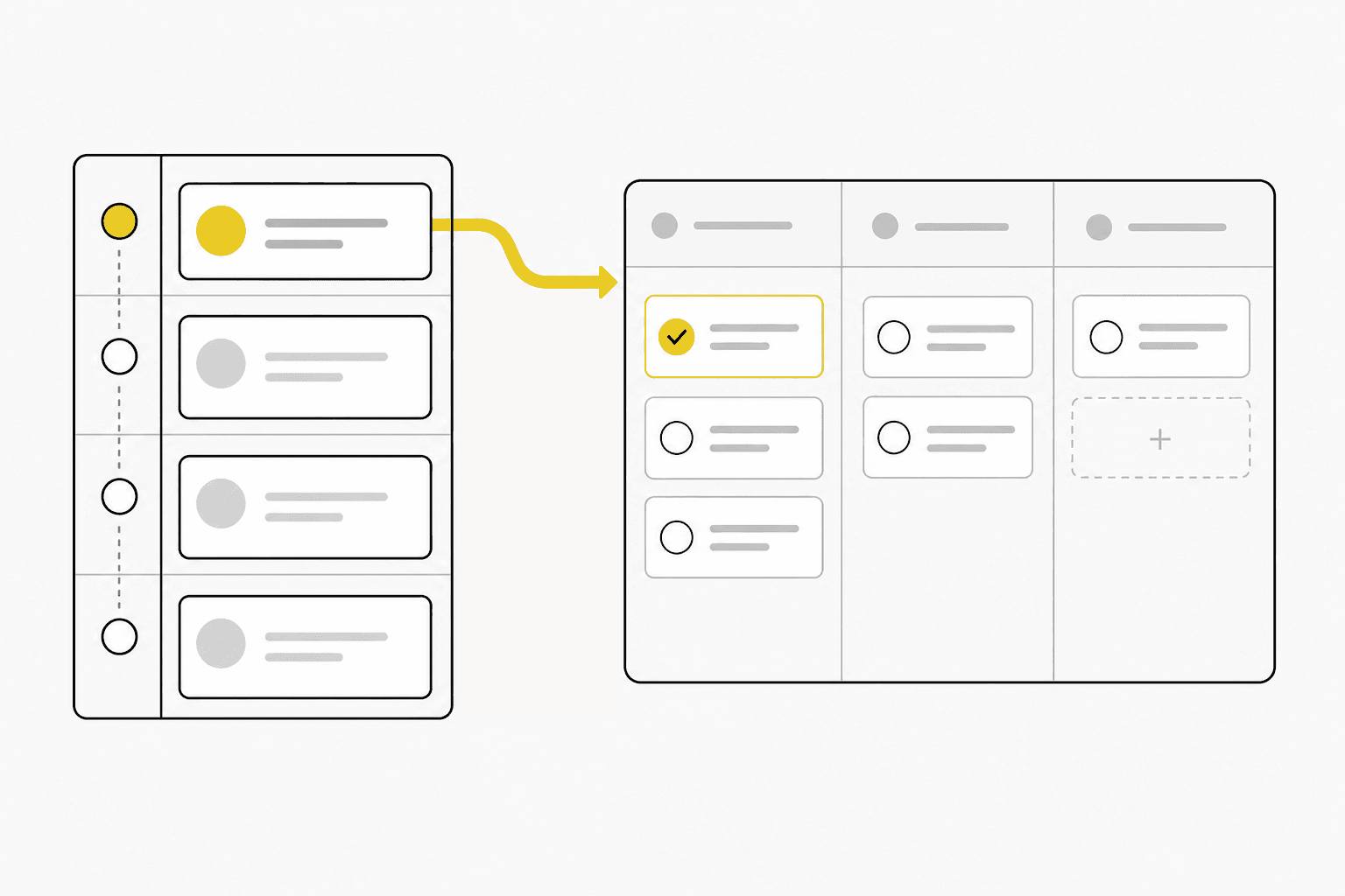 Illustration connecting a sales pipeline to project delivery boards in one workflow